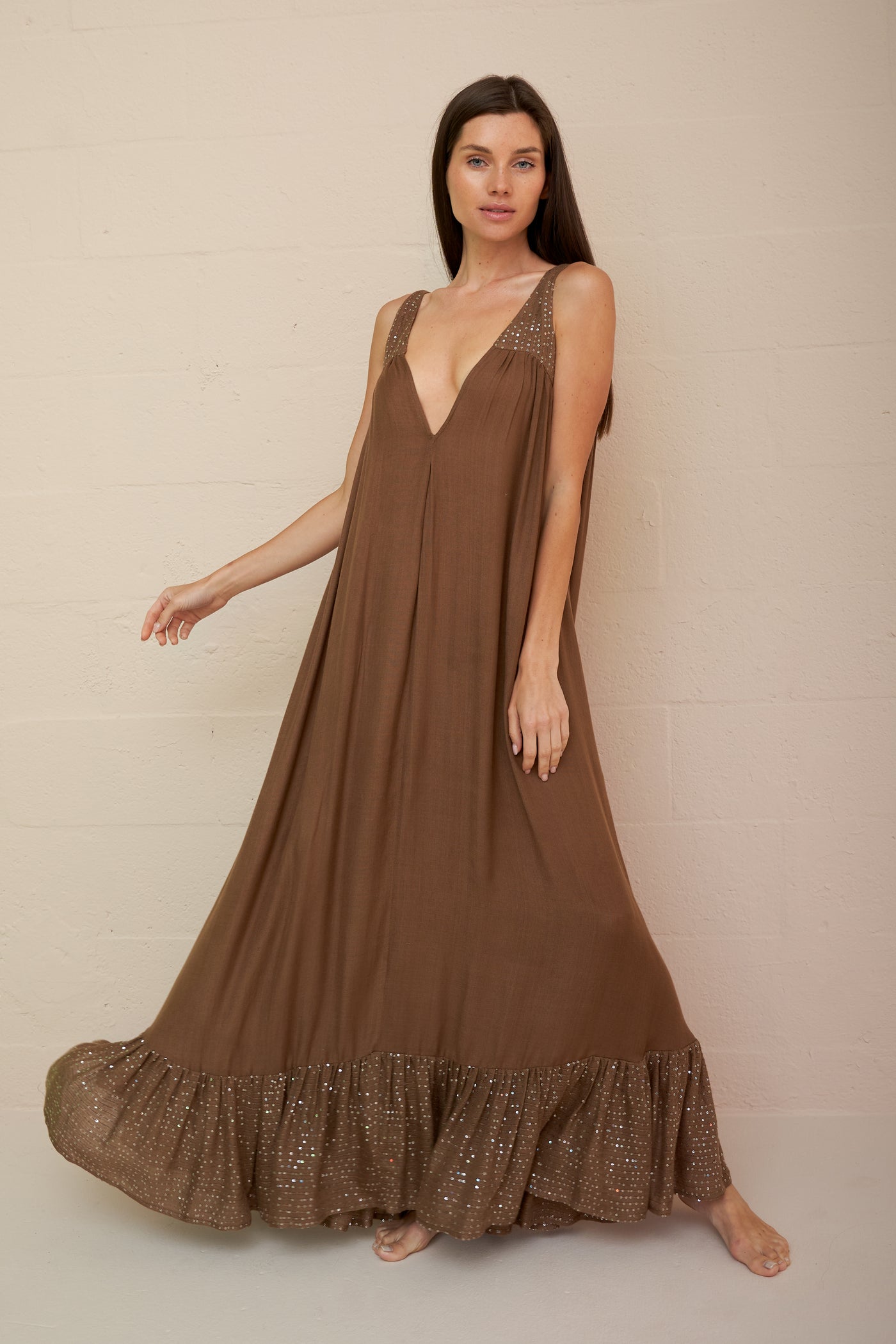 Pitusa Aliyah V Neck Dress In Chocolate