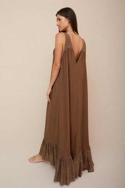 Pitusa Aliyah V Neck Dress In Chocolate