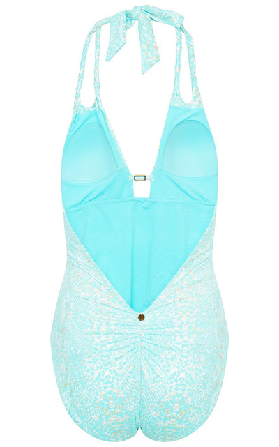 Naia Letitia Turquoise Plunge Swimsuit With Gold Foil
